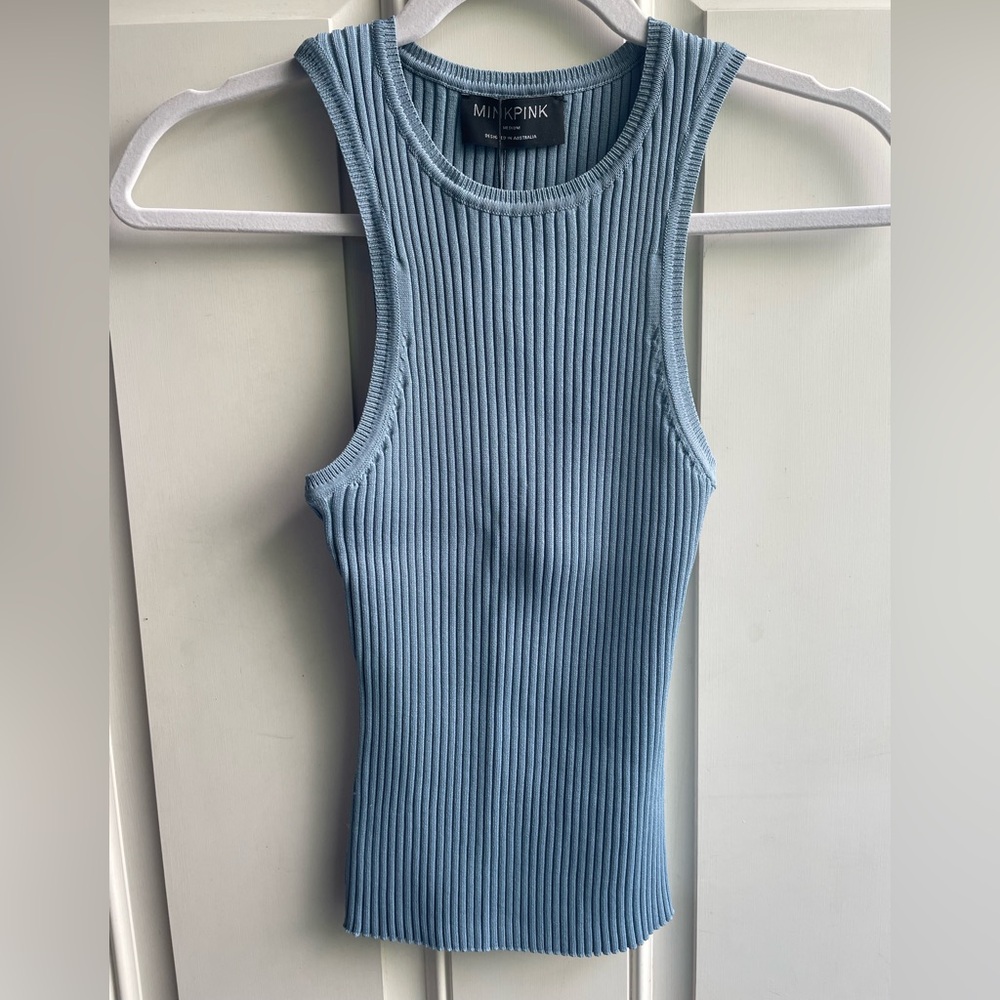 MINKPINK Sky Blue Ribbed Tank Top